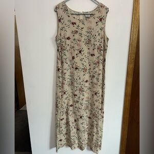 Sleeveless Linen Beige Floral Maxi Dress